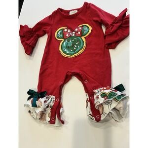 Minnie Mouse Christmas Holiday Boutique Girl Outfit Bows Ruffles Doughnut 3-6 M